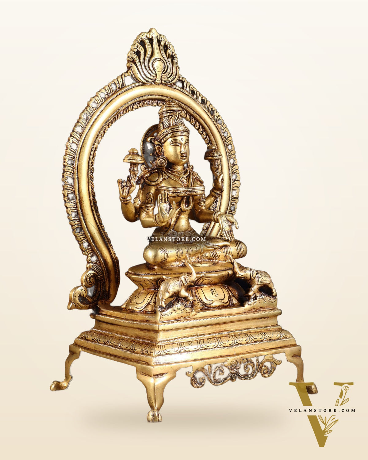 Pure Brass Goddess Lakshmi Idol with Prabhavali | 13 Inch