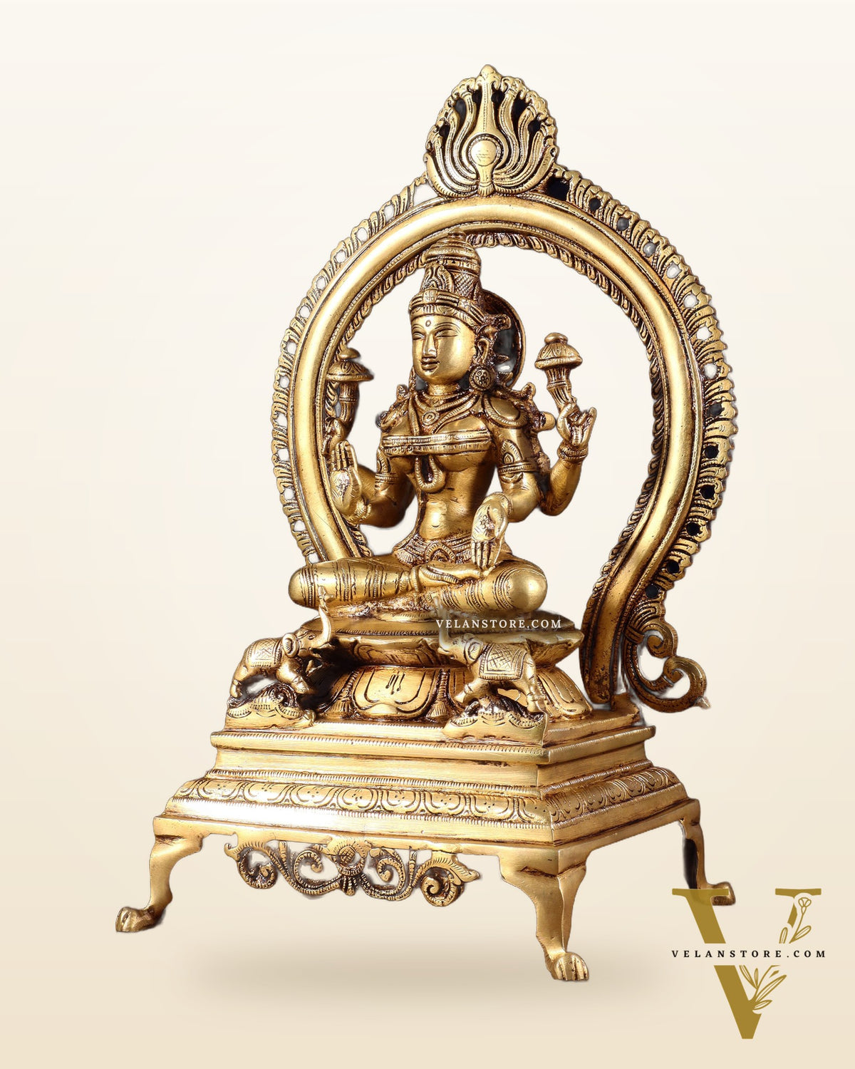 Pure Brass Goddess Lakshmi Idol with Prabhavali | 13 Inch
