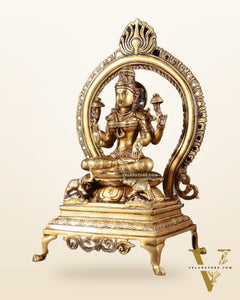 Pure Brass Goddess Lakshmi Idol with Prabhavali | 13 Inch