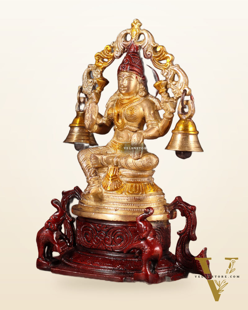 Pure Brass Goddess Lakshmi Idol with Prabhavali 8.2"
