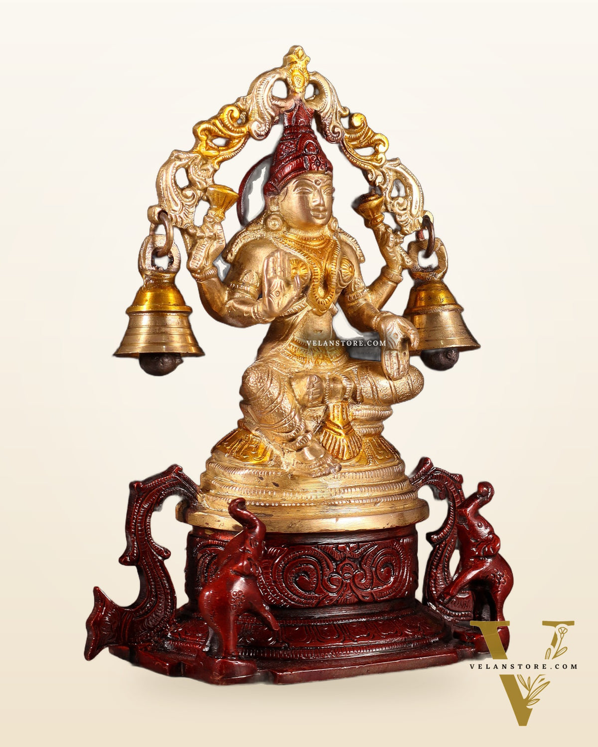Pure Brass Goddess Lakshmi Idol with Prabhavali 8.2"