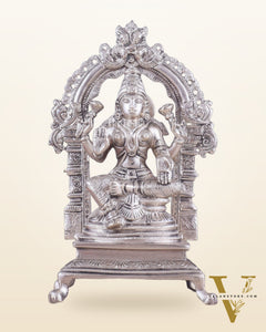 Pure Brass Goddess Lakshmi Seated on a Throne – Silver Plated Idol 8"
