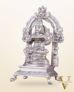 Pure Brass Goddess Lakshmi Seated on a Throne – Silver Plated Idol 8"