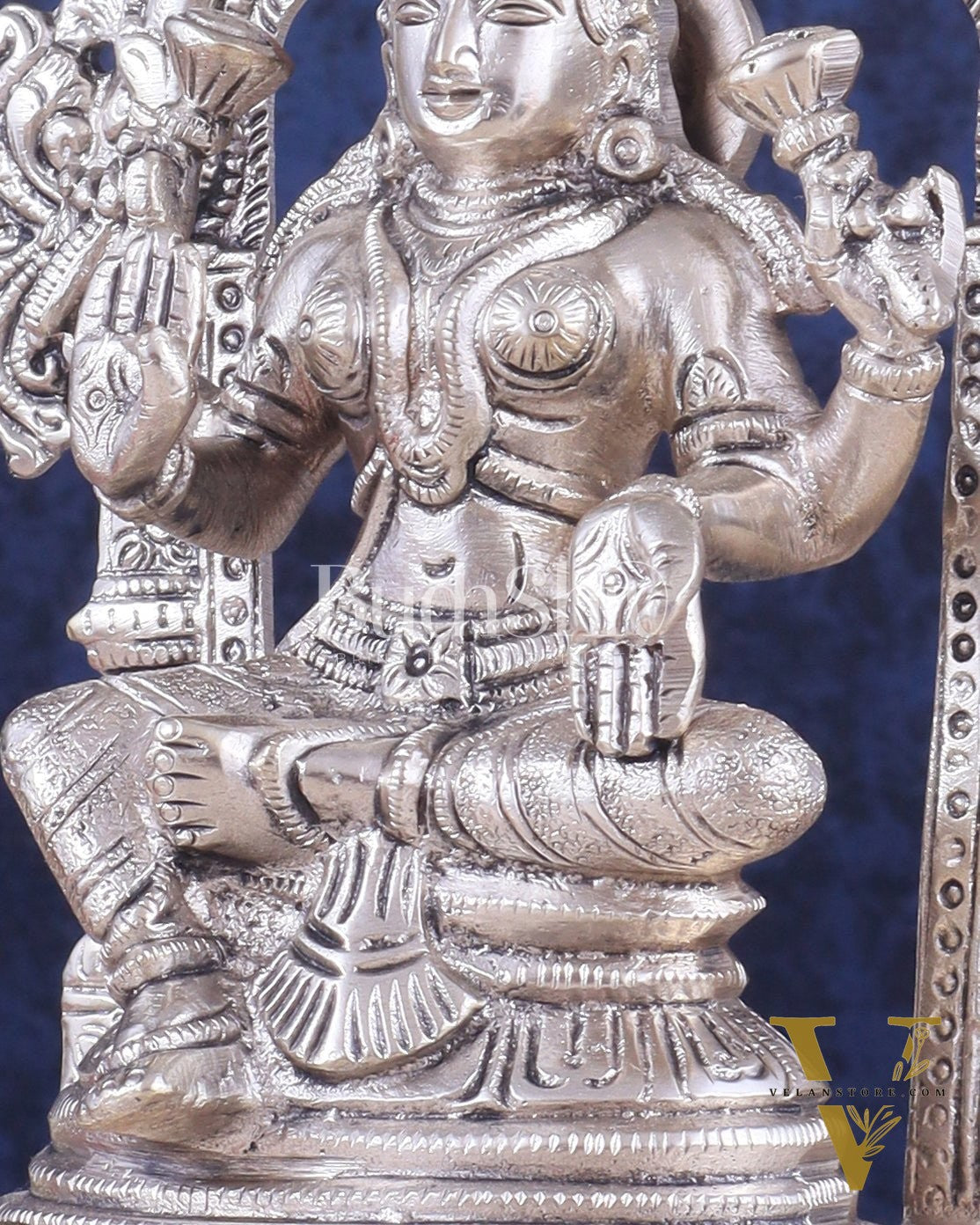 Pure Brass Goddess Lakshmi Seated on a Throne – Silver Plated Idol 8"