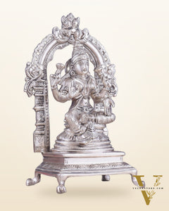 Pure Brass Goddess Lakshmi Seated on a Throne – Silver Plated Idol 8"
