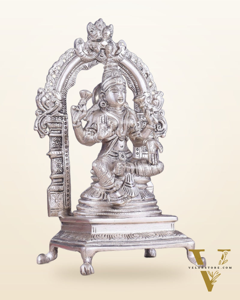 Pure Brass Goddess Lakshmi Seated on a Throne – Silver Plated Idol 8"
