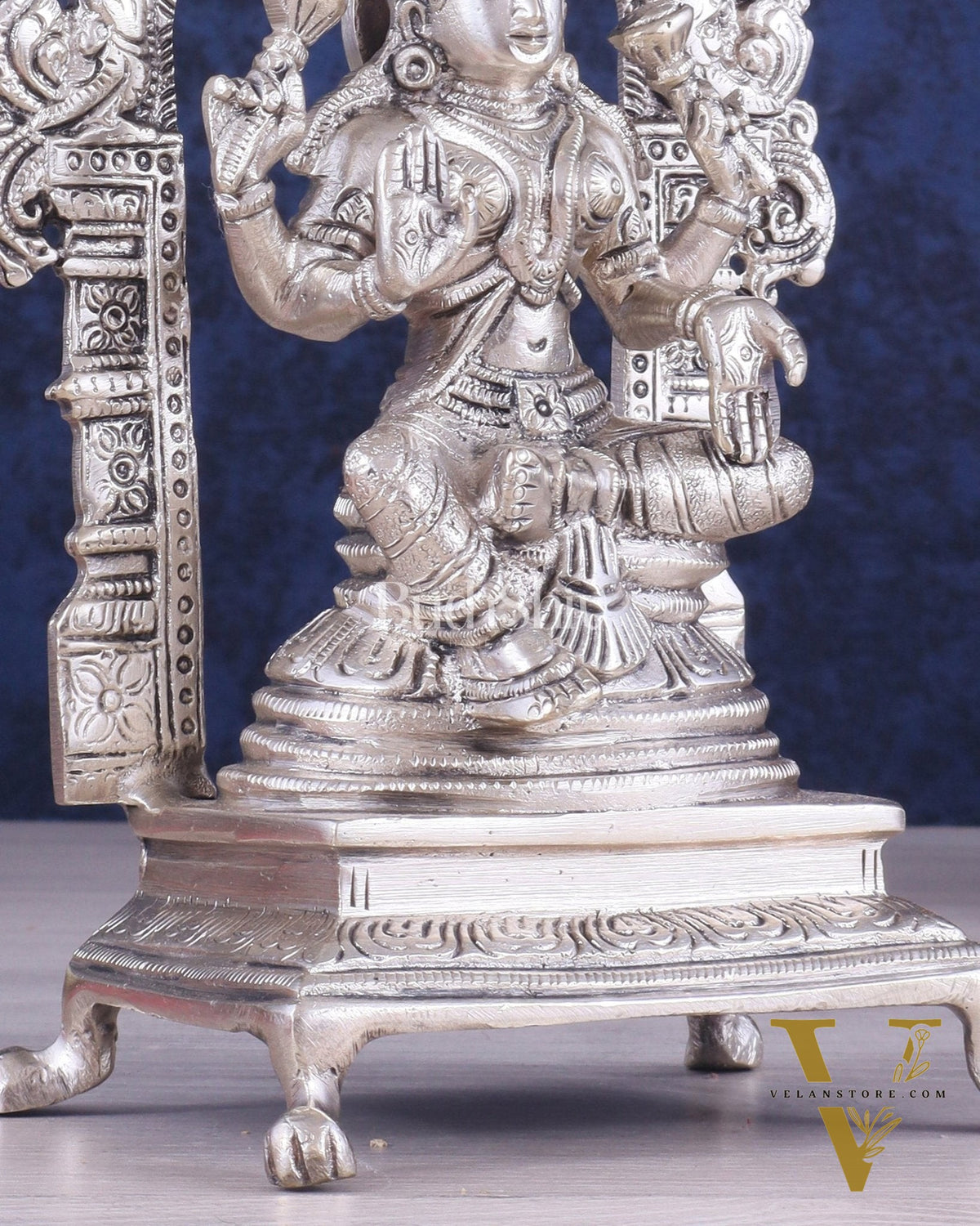 Pure Brass Goddess Lakshmi Seated on a Throne – Silver Plated Idol 8"