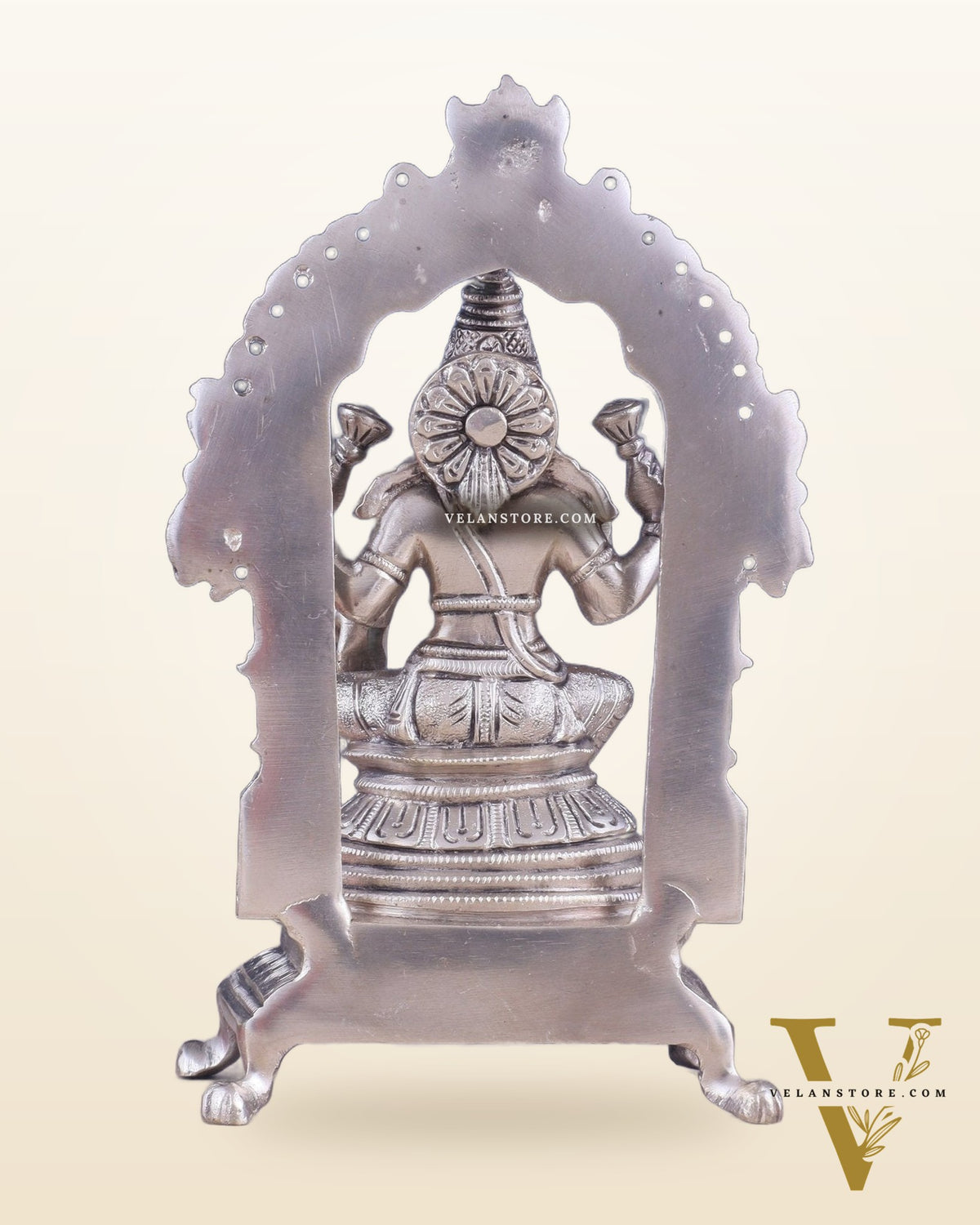 Pure Brass Goddess Lakshmi Seated on a Throne – Silver Plated Idol 8"