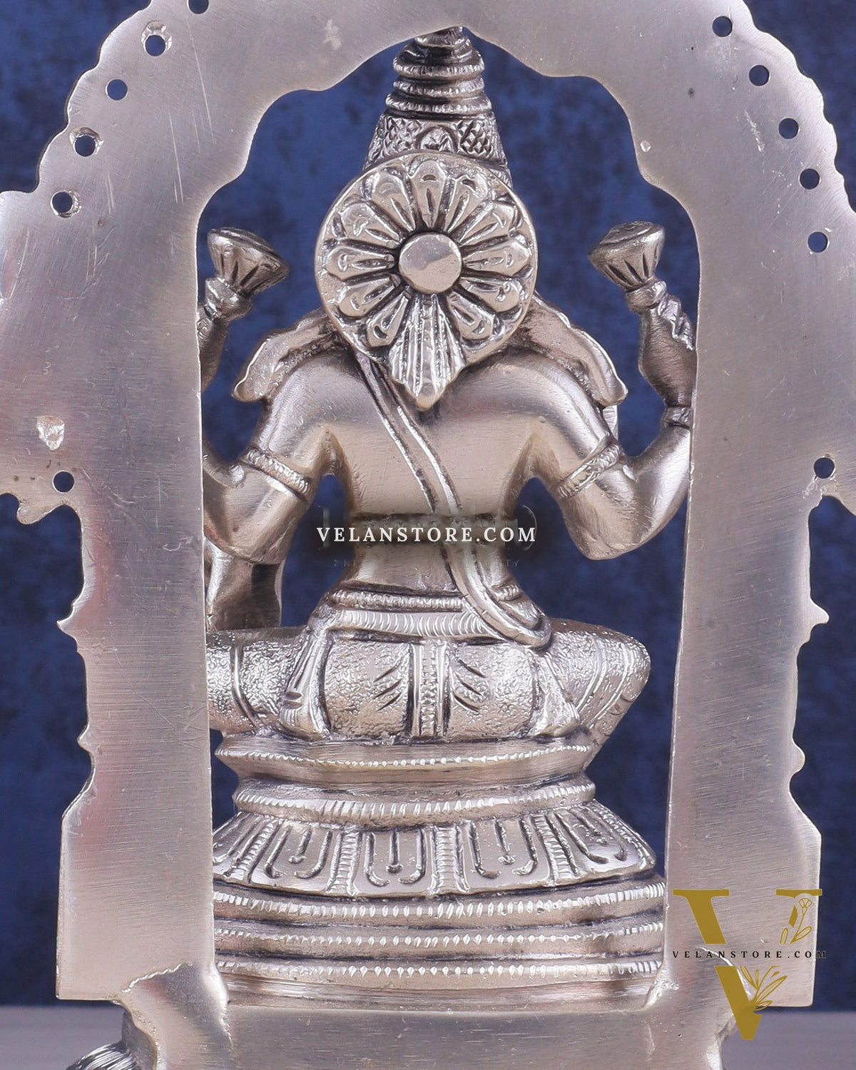 Pure Brass Goddess Lakshmi Seated on a Throne – Silver Plated Idol 8"