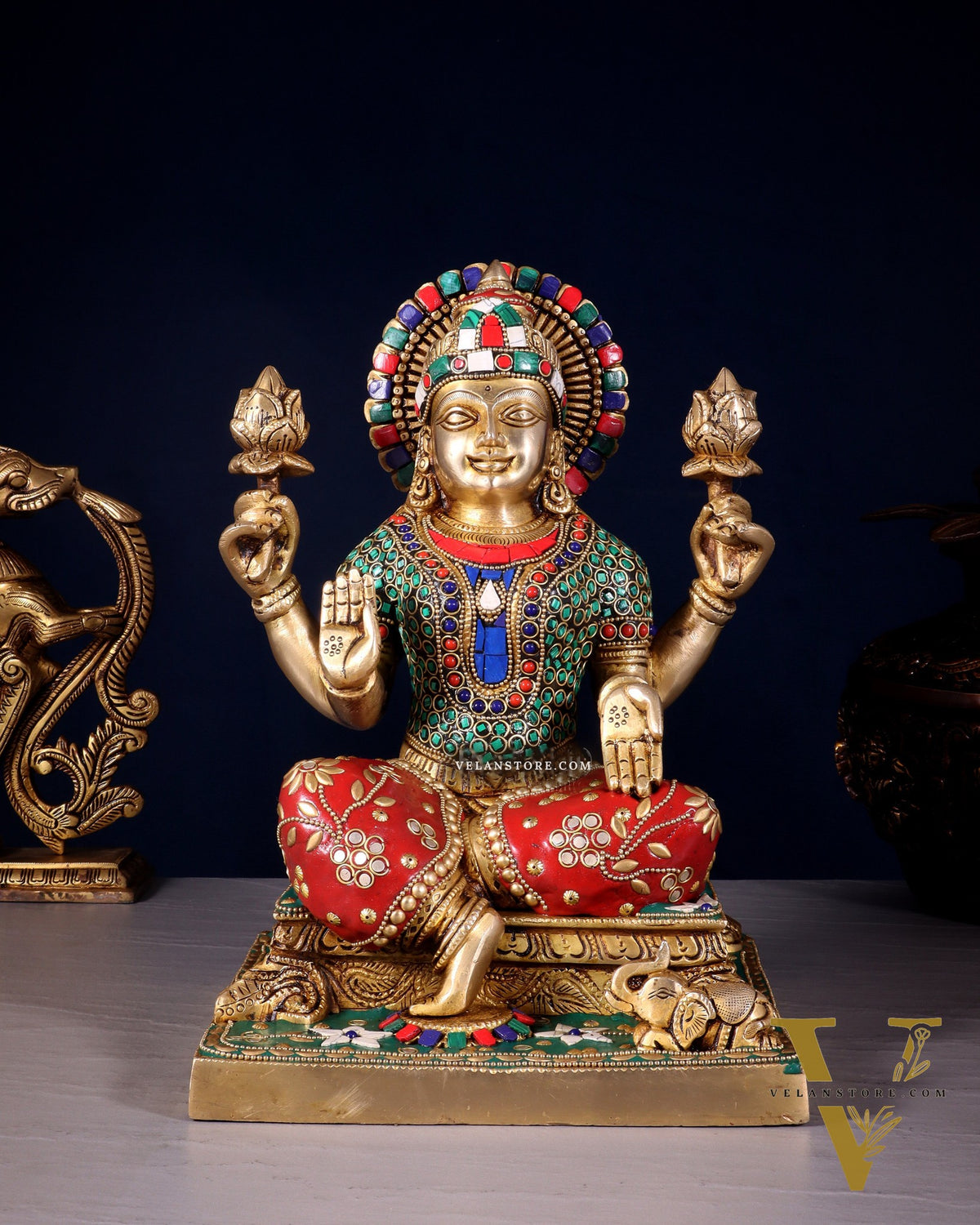 Pure Brass Goddess Lakshmi Statue 12 Inch multicolour
