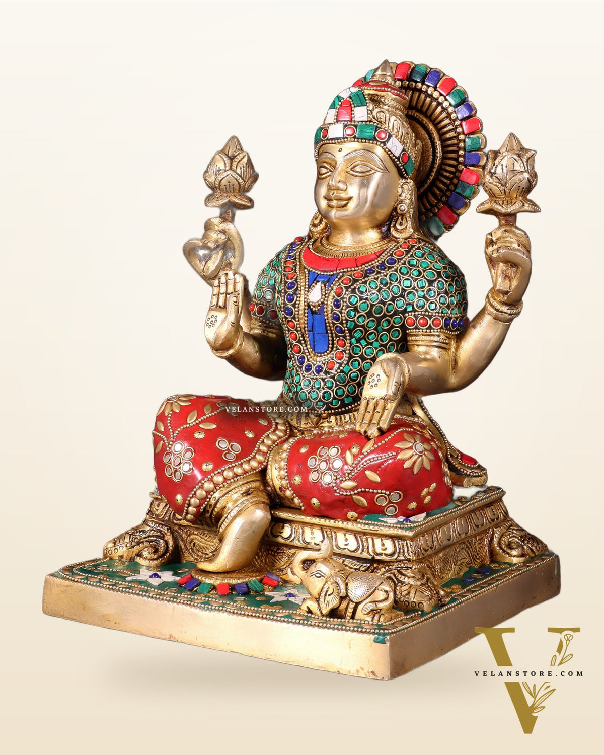 Pure Brass Goddess Lakshmi Statue 12 Inch multicolour