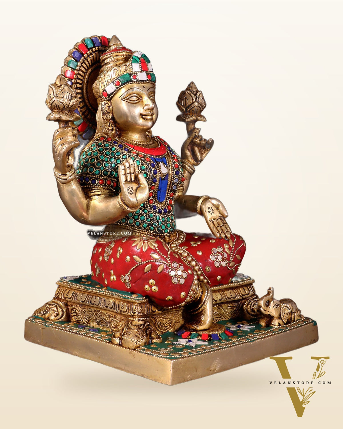 Pure Brass Goddess Lakshmi Statue 12 Inch multicolour