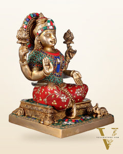 Pure Brass Goddess Lakshmi Statue 12 Inch multicolour