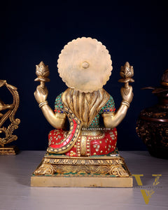 Pure Brass Goddess Lakshmi Statue 12 Inch multicolour