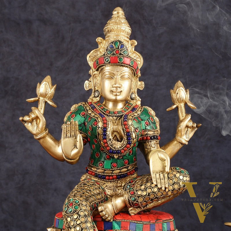 Pure Brass Goddess Lakshmi Statue - 14.5"