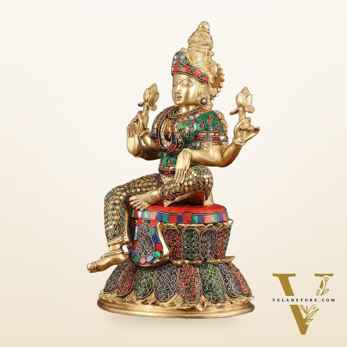 Pure Brass Goddess Lakshmi Statue - 14.5"