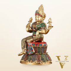 Pure Brass Goddess Lakshmi Statue - 14.5"