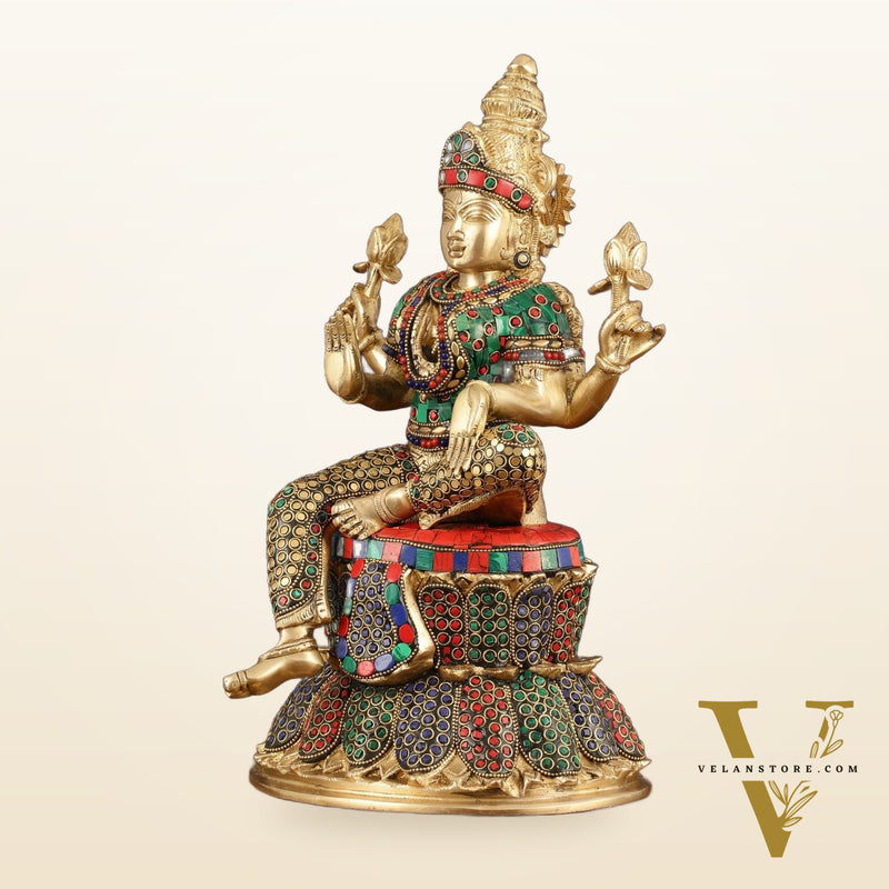 Pure Brass Goddess Lakshmi Statue - 14.5"