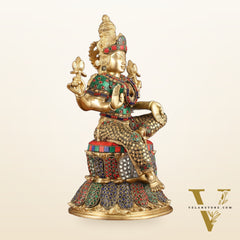 Pure Brass Goddess Lakshmi Statue - 14.5"