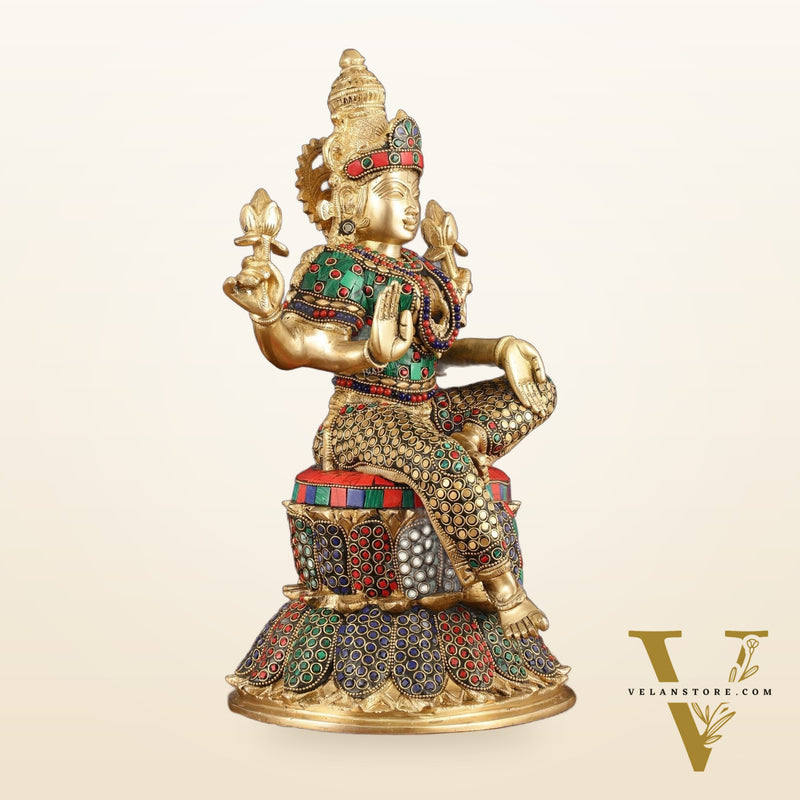 Pure Brass Goddess Lakshmi Statue - 14.5"