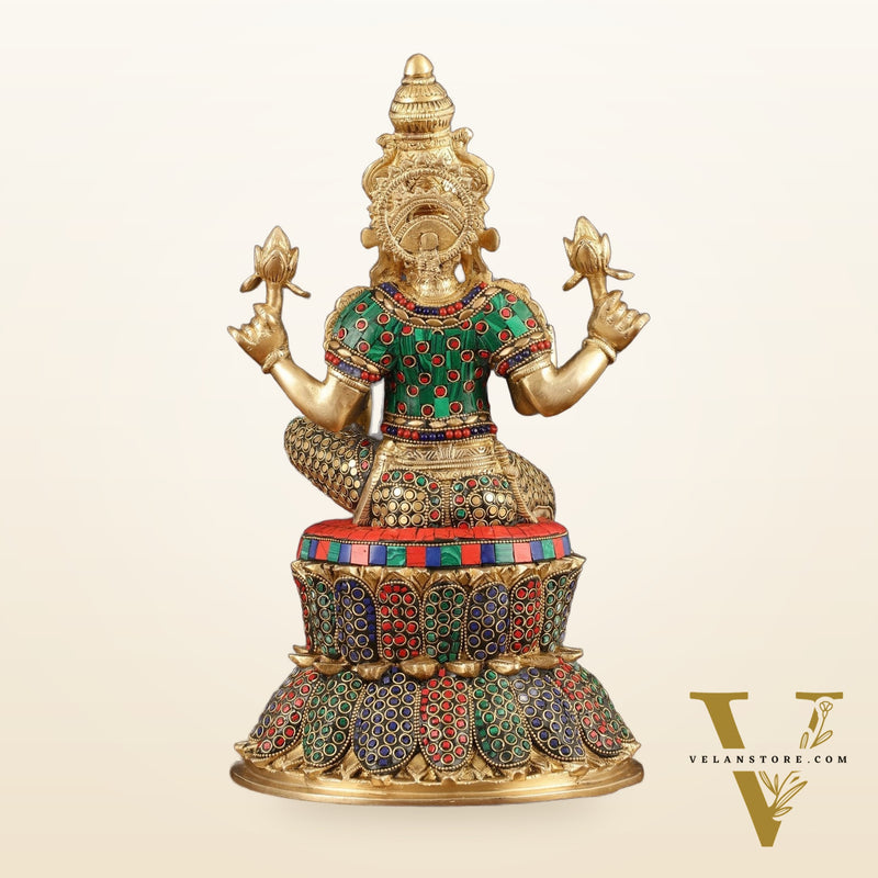 Pure Brass Goddess Lakshmi Statue - 14.5"