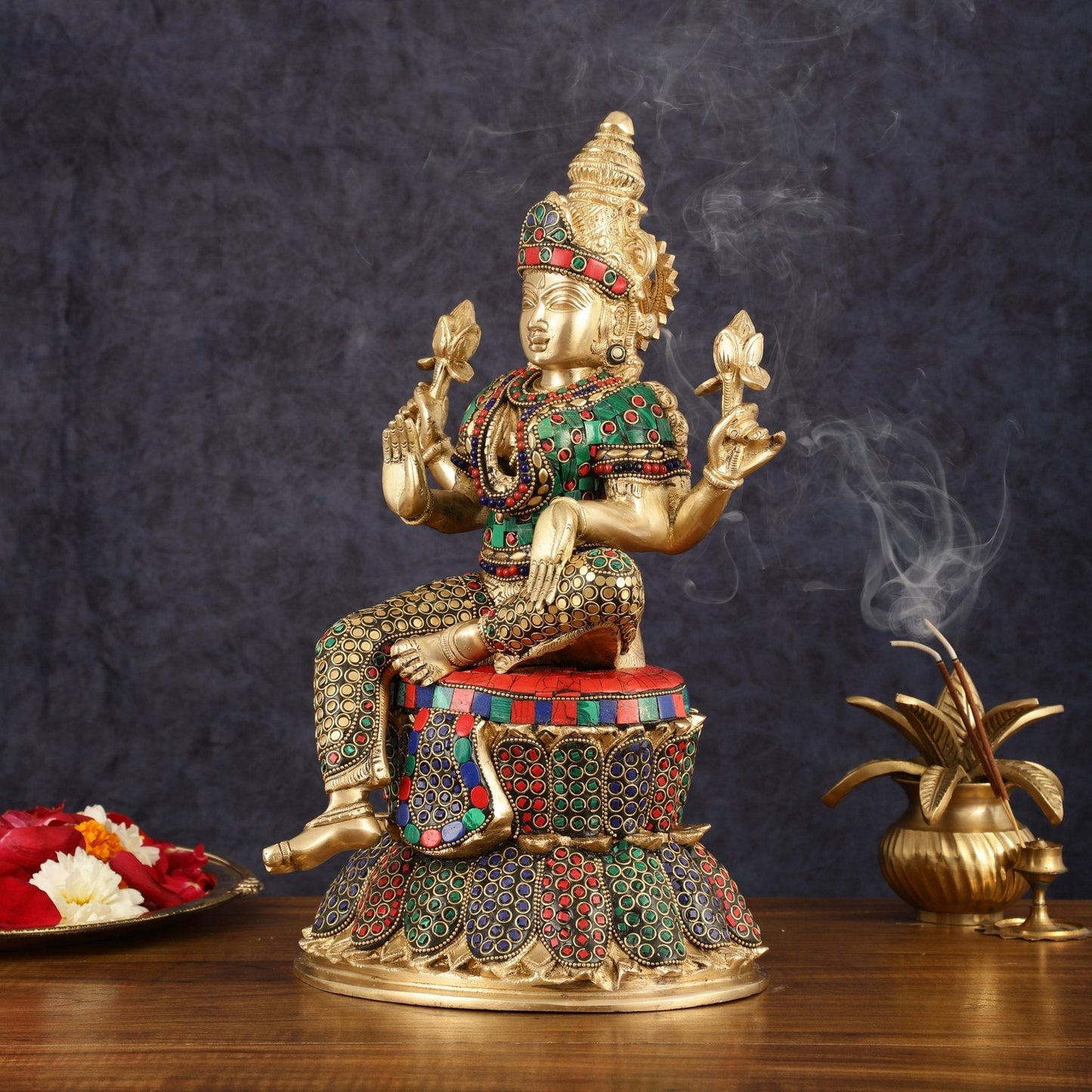 Pure Brass Goddess Lakshmi Statue - 14.5"