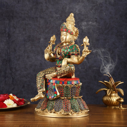 Pure Brass Goddess Lakshmi Statue - 14.5"
