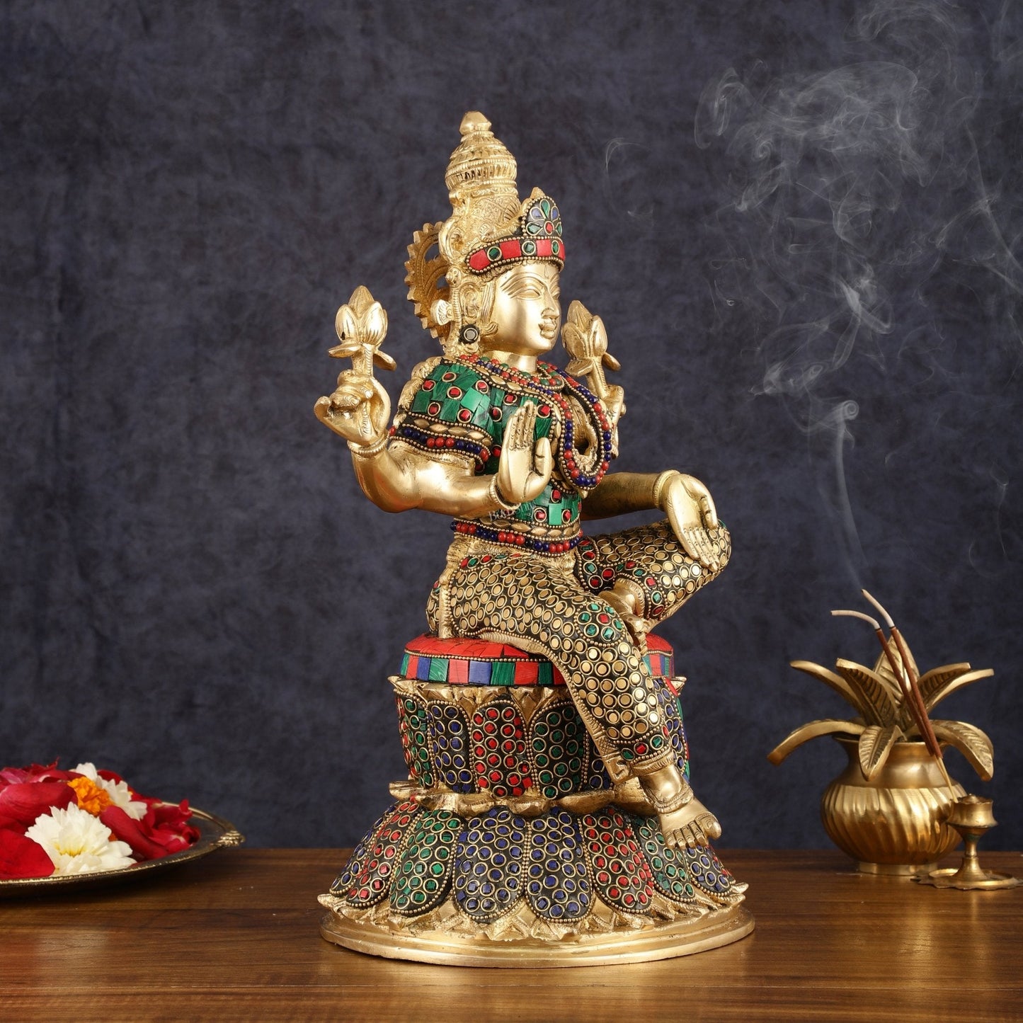 Pure Brass Goddess Lakshmi Statue - 14.5"