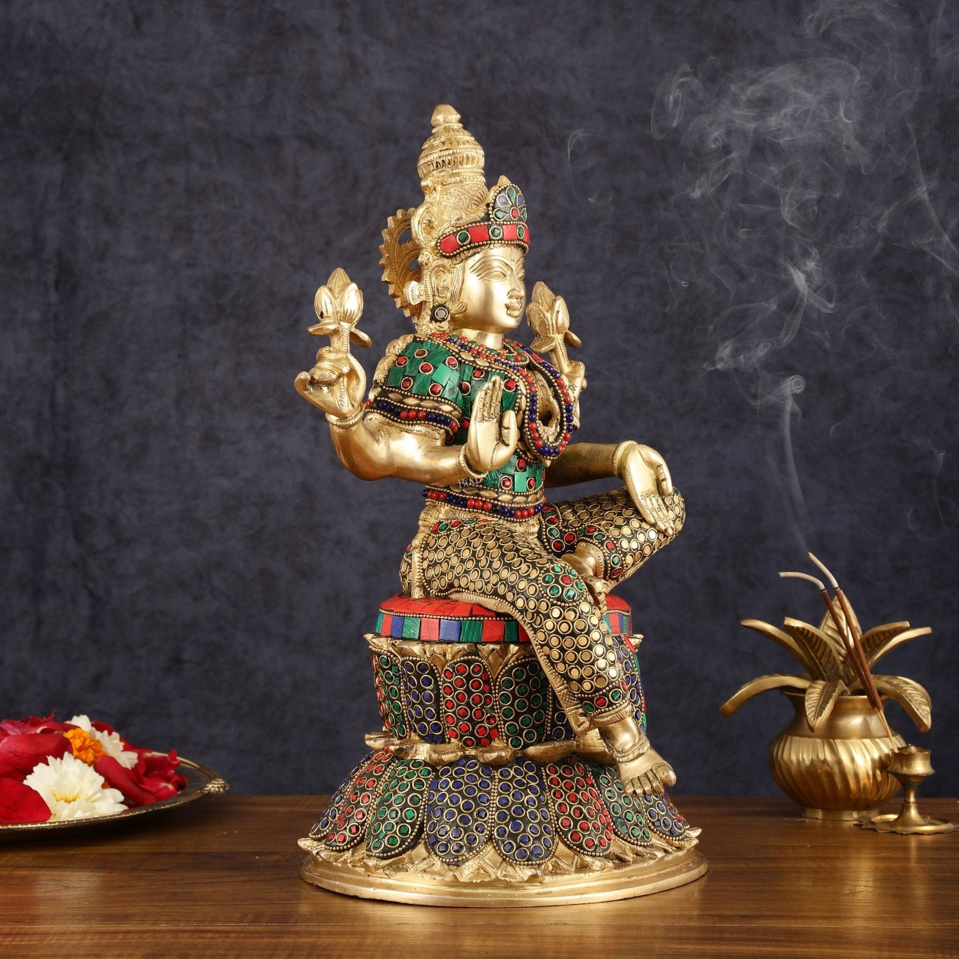 Pure Brass Goddess Lakshmi Statue - 14.5"