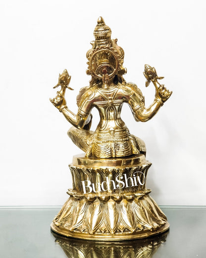 Pure Brass Goddess Lakshmi Statue | Handcrafted | Polished Brass Finish | 14.5" Height