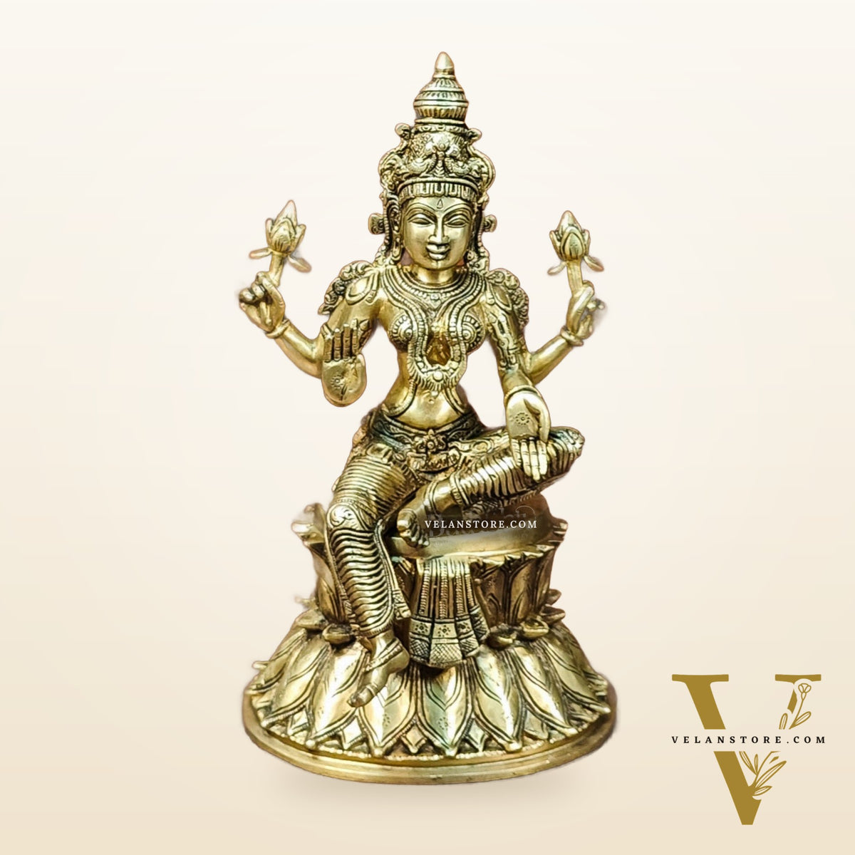 Pure Brass Goddess Lakshmi Statue | Handcrafted | Shine Gold Finish | 14.5" Height