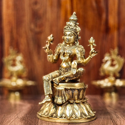 Pure Brass Goddess Lakshmi Statue | Handcrafted | Shine Gold Finish | 14.5" Height