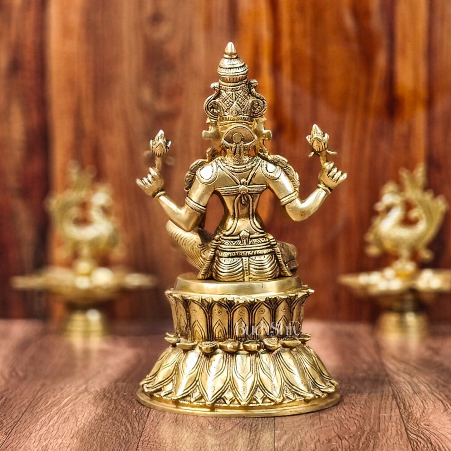 Pure Brass Goddess Lakshmi Statue | Handcrafted | Shine Gold Finish | 14.5" Height