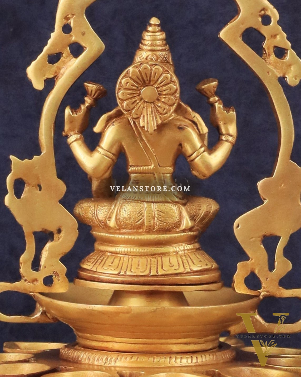 Pure Brass Goddess Lakshmi Statue with Diyas and Thiruvarchi Frame - 12"