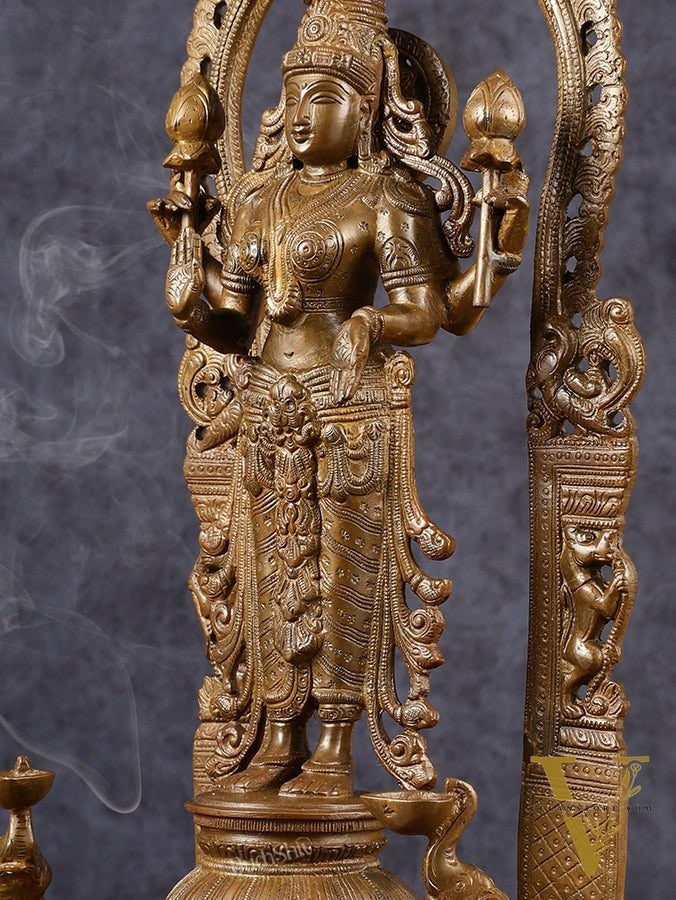 Pure Brass Goddess Lakshmi Statue with Elephants 16"