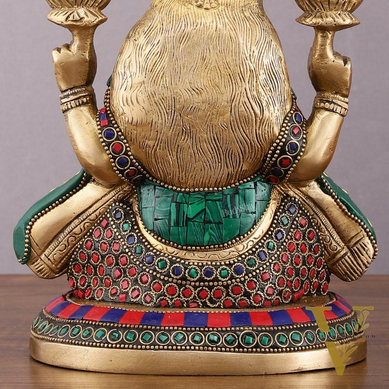 Pure Brass Goddess Lakshmi Statue with Meenakari Stonework – 8 inch