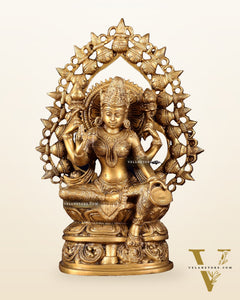 Pure Brass Goddess Lakshmi Statue with Prabhavali – 10.5 Inch