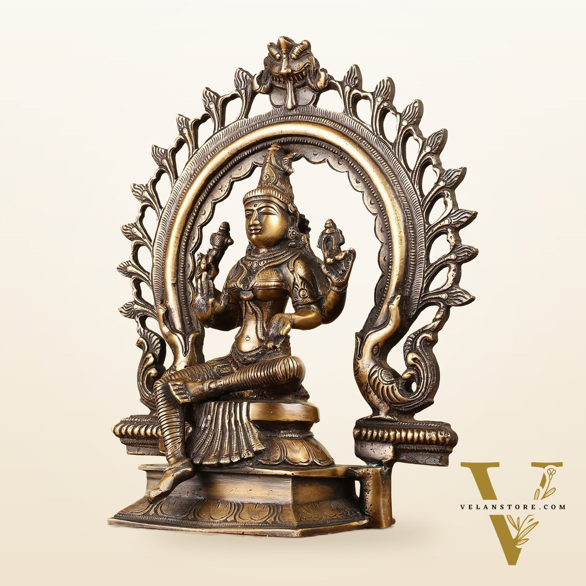 Pure Brass Goddess Lakshmi with Prabhaval Idol 10"
