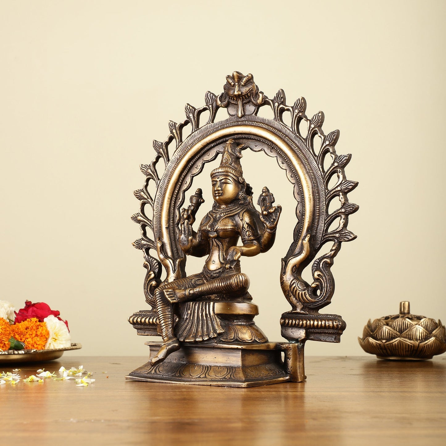 Pure Brass Goddess Lakshmi with Prabhaval Idol 10"