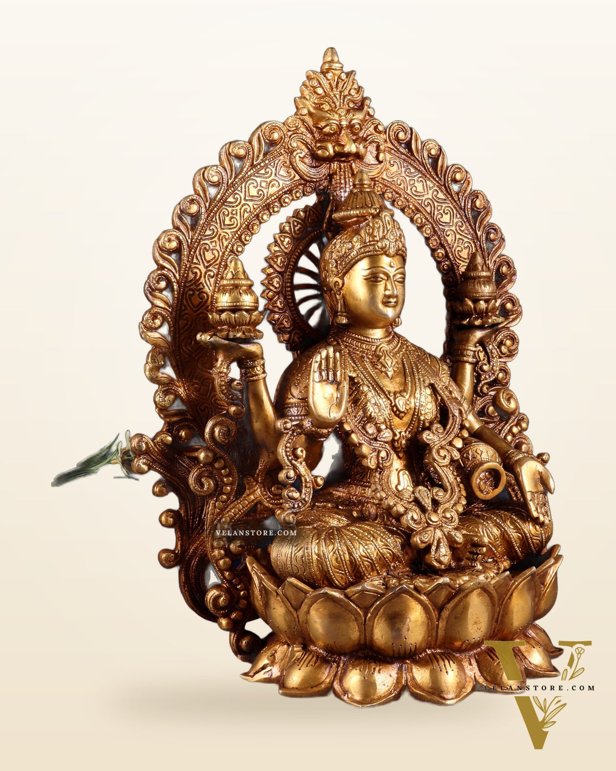 Pure Brass Goddess Lakshmi with Prabhavali Arch Statue - 15"