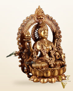 Pure Brass Goddess Lakshmi with Prabhavali Arch Statue - 15"