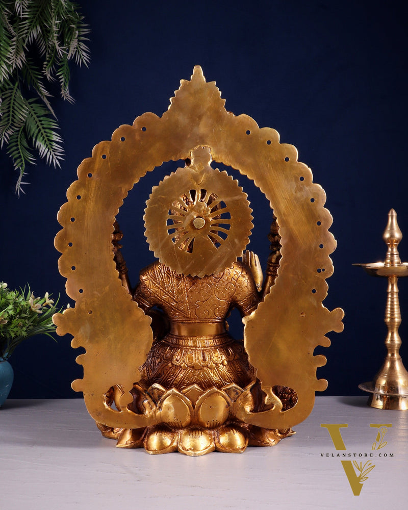 Pure Brass Goddess Lakshmi with Prabhavali Arch Statue - 15"