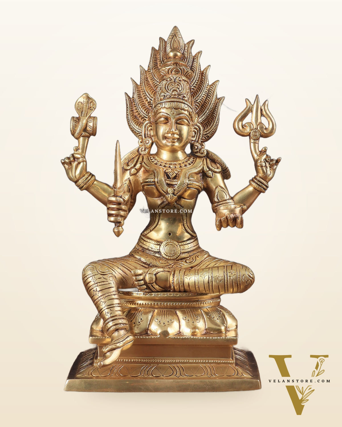 Pure Brass Goddess Mariamman angalamman Statue 13"