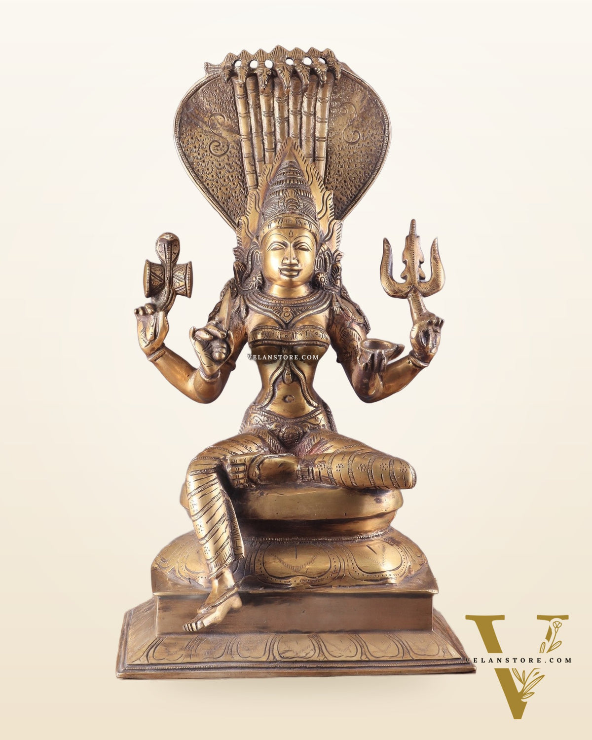 Pure Brass Goddess Mariamman Statue – Hindu Goddess of Rain 19"