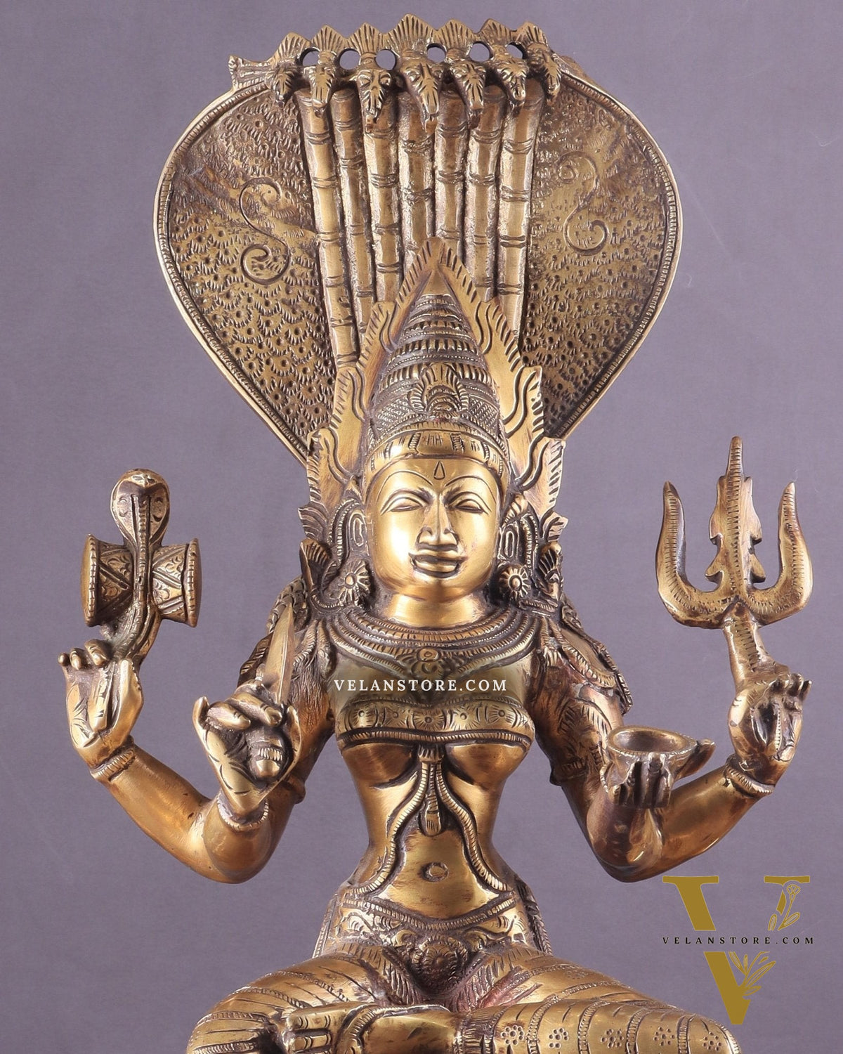 Pure Brass Goddess Mariamman Statue – Hindu Goddess of Rain 19"