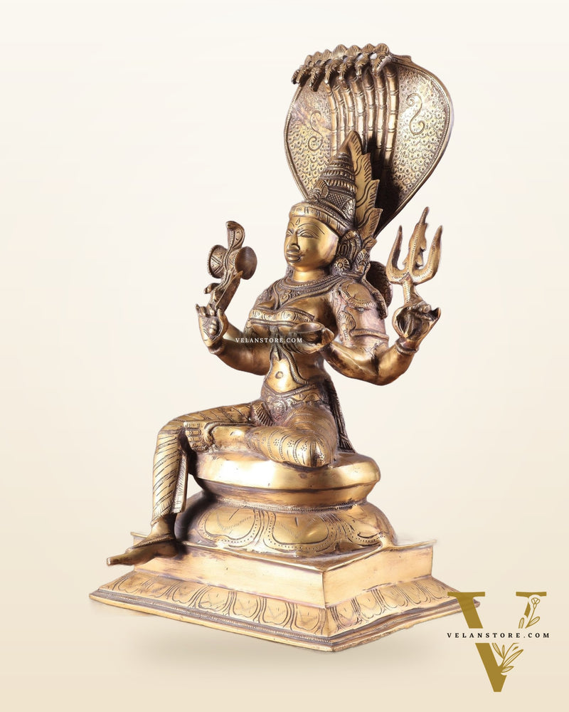 Pure Brass Goddess Mariamman Statue – Hindu Goddess of Rain 19"
