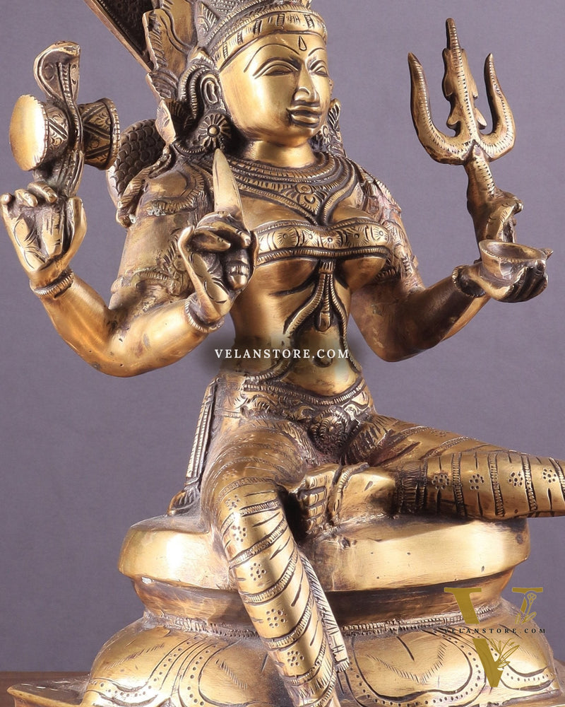 Pure Brass Goddess Mariamman Statue – Hindu Goddess of Rain 19"