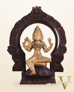 Pure Brass Goddess Mariamman with Prabhavali - Dual Copper Tone - 9"
