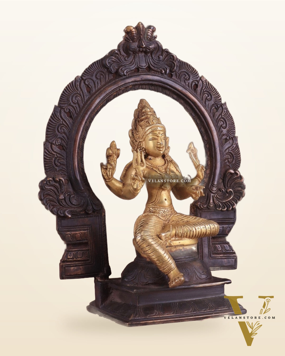 Pure Brass Goddess Mariamman with Prabhavali - Dual Copper Tone - 9"