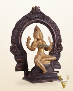 Pure Brass Goddess Mariamman with Prabhavali - Dual Copper Tone - 9"